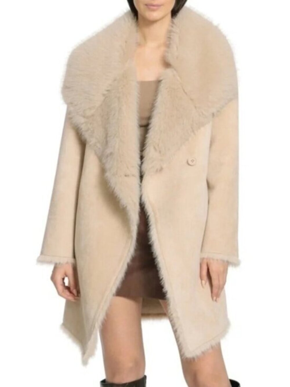 New Avec Les Filles Faux Shearling Coat Khaki XS $299